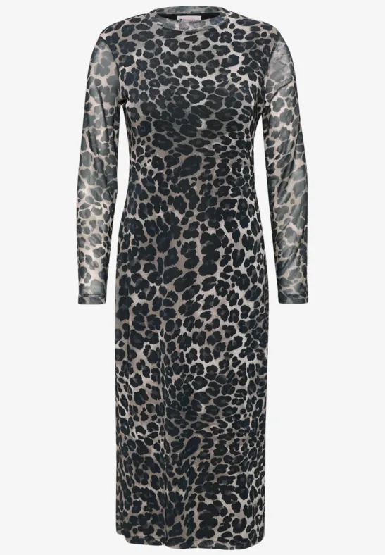 Midi-jurk met boothals en luipaardprint - Afbeelding 2