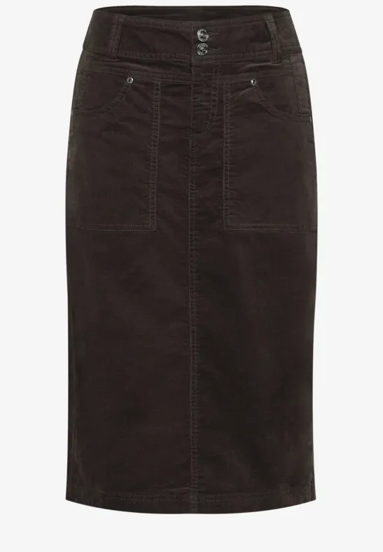 Midi-rok van ribstof in een effen kleur - Afbeelding 2