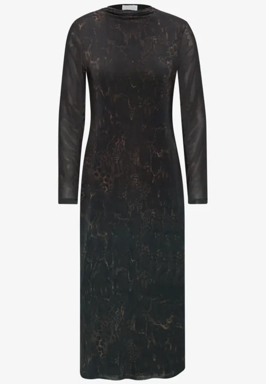 Midi-jurk van mesh met slangenprint - Afbeelding 2