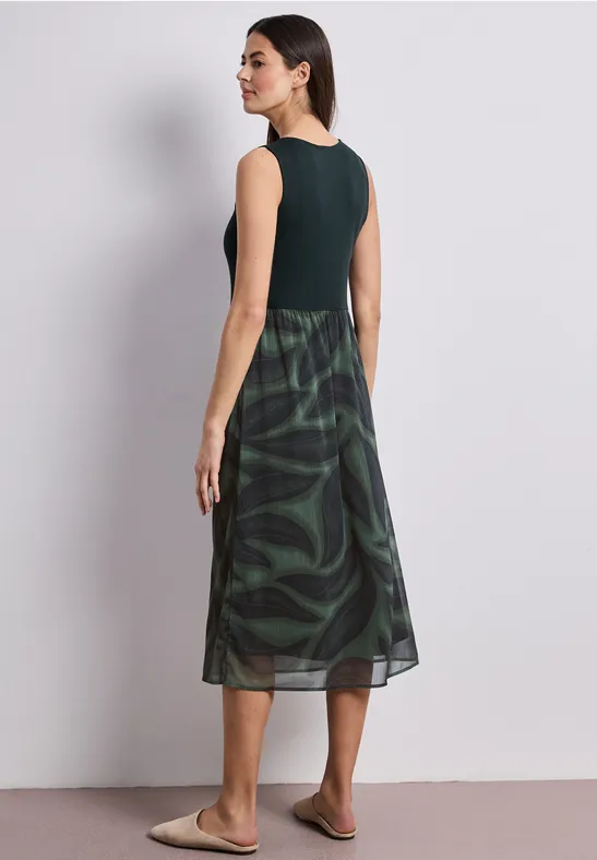 Midi-jurk met structuurmix en print